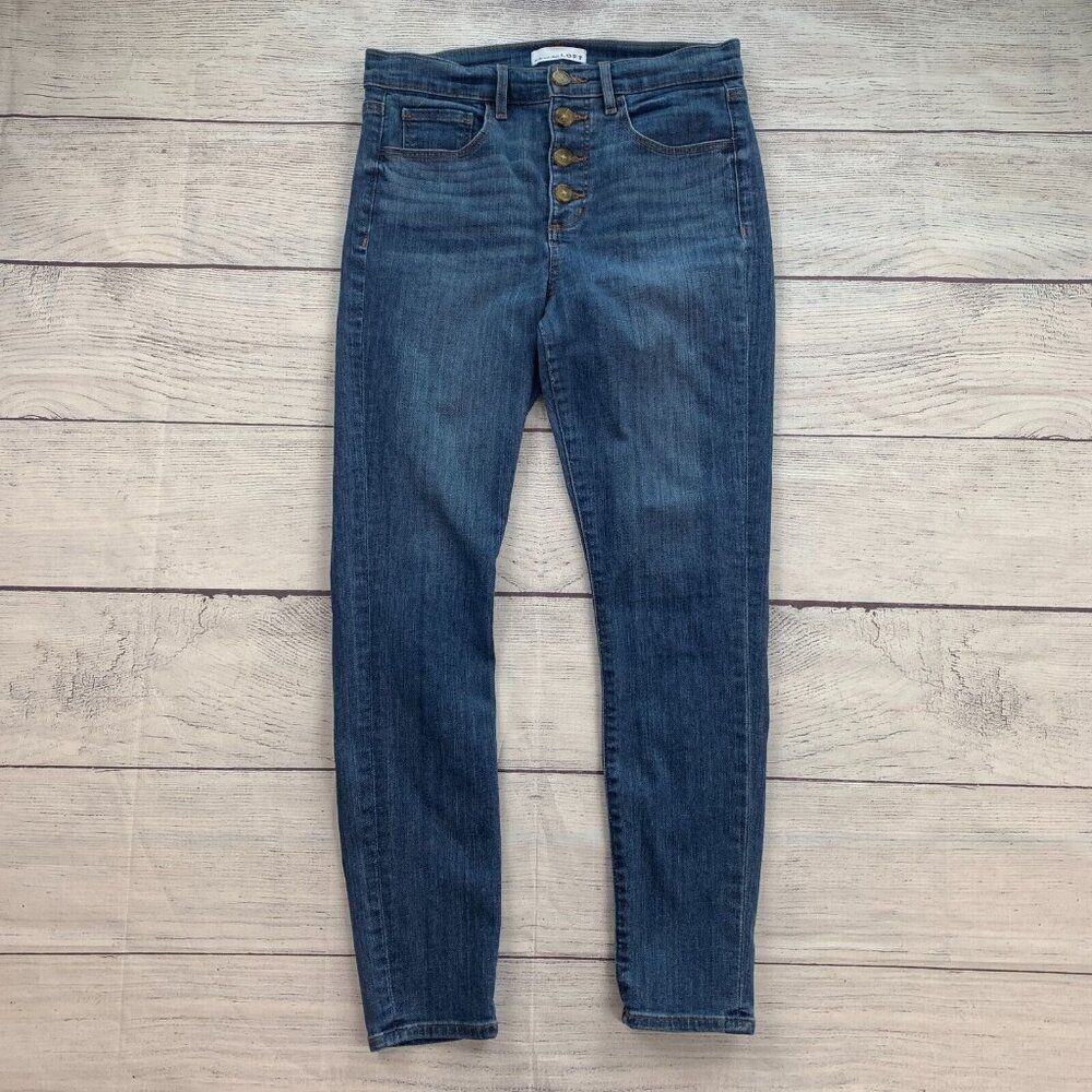 LOFT  Jeans 28 6 High Waist Skinny Medium Wash Inseam 27" Stretch Button Fly